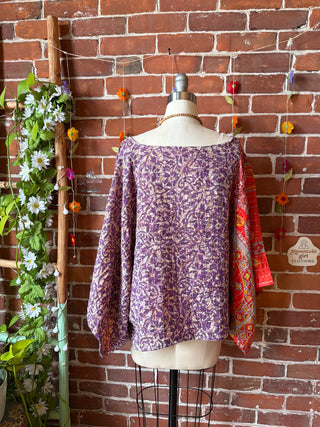 OOAK Spring Collection - Reversible Cosmic Drift Kantha Poncho Top - 2 Tops in 1!