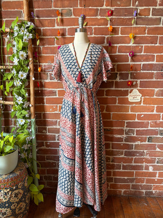 Size Small-Medium Meadow Mosaic 100% Cotton Short Sleeve Dress - Fair Trade Made