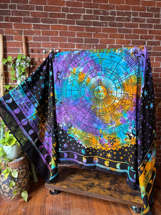 XL 100% Cotton Zodiac Tie Dye Mandala Tapestry / Wall Hanging / Bedspread
