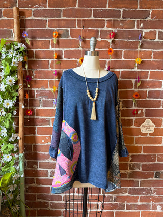 OOAK Summer Collection - Upcycled Kantha Peace Sign Patch Patchwork Poncho Style Top ☮️