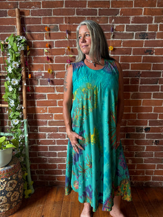 Oh So Flowy Tie Dye Sleeveless Midi Dress with Pockets - Multiple Colors - Fair Trade Made