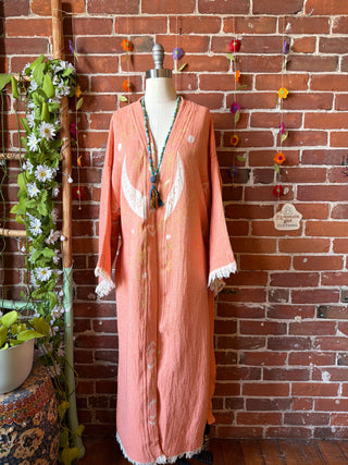 Salmon Pink Eye+Moon 100% Cotton Kimono Robe  - Fair Trade Made