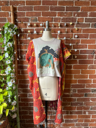OOAK Autumn Collection - Size XS/Small Upcycled Cropped Love Your Mother Kantha Hi Lo Poncho Top
