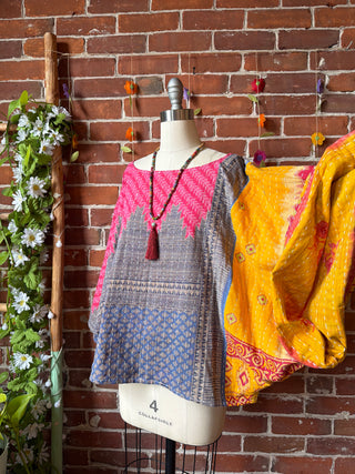 OOAK Summer Collection - Reversible Cosmic Drift Kantha Poncho Top - 2 Tops in 1