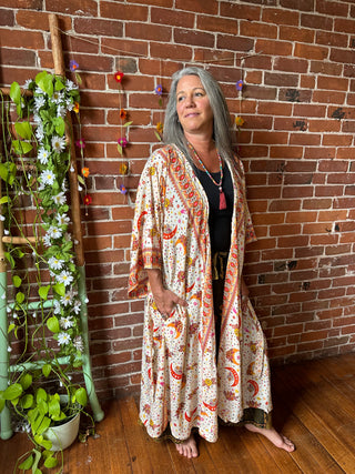 Silk Long Celestial Print Goddes Kimono -Moon Sun + Stars - Two Colors