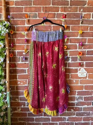 Coffee In The Morning Kantha Ruffle Wide Leg Lounge Pants - Fits up to 2X - Fair Trade Made