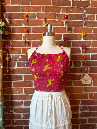Size 14-20 In Bloom Reversible Kantha Halter Top - 100% Cotton - Fair Trade Made