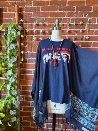 OOAK Winter Collection- Upcycled Duran Duran Tour Embroidered Navy Poncho
