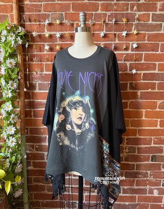 Stevie Silver Springs Inspired Black Embroidered Tassel Poncho