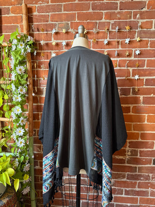 Stevie Silver Springs Inspired Black Embroidered Tassel Poncho