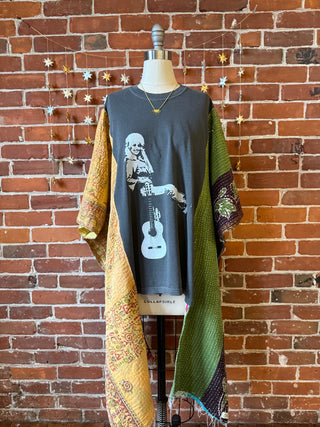 Upcycled Dolly Parton Inspired Hi Lo Kantha Poncho Top