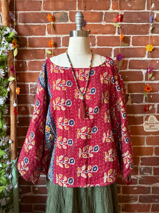 OOAK Summer Collection - Reversible Cosmic Drift Kantha Poncho Top - 2 Tops in 1