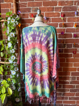 Spiral Autumn Glow Tie Dye Fringe Poncho