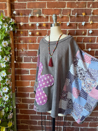 OOAK Winter Collection - Upcycled Kantha Flower Patch Patchwork Poncho Style Top 🌼