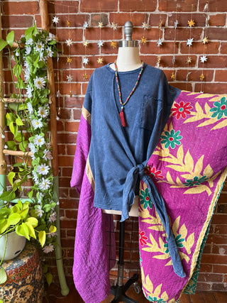 OOAK Winter Collection - Kantha Front Wrap Hi Lo Poncho Top