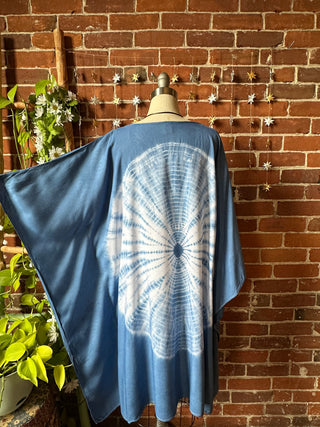 Dark Star Tie Dye Hi Lo Flowy Poncho Top- Dusty Blue