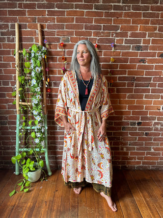 Silk Long Celestial Print Goddes Kimono -Moon Sun + Stars - Two Colors
