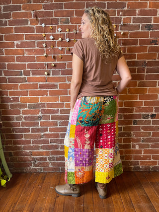 Winona Kantha Patchwork Cropped Wide Leg Pants