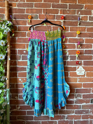 Coffee In The Morning Kantha Ruffle Wide Leg Lounge Pants - Fits up to 2X - Fair Trade Made