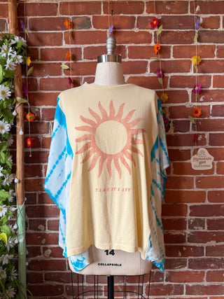 OOAK Autumn Collection- Upcycled Take It Easy Sunshine Tie Dye Poncho Tee