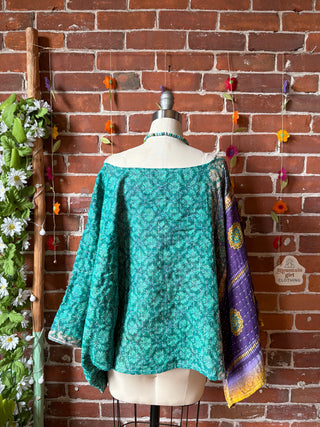 OOAK Summer Collection - Reversible Cosmic Drift Kantha Poncho Top - 2 Tops in 1