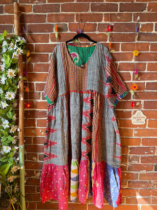 Coffee In The Morning Kantha Dress - Fits up to 3X - 100% Cotton- Fair Trade Made