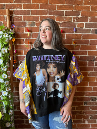 OOAK Autumn Collection - Upcycled Whitney Houston Kantha Poncho Sweatshirt