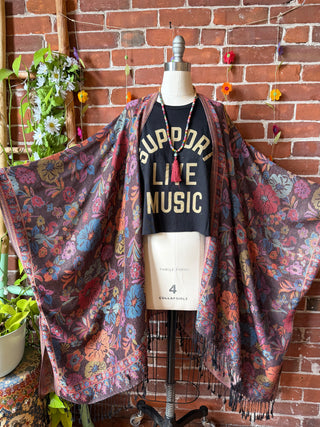 Wildflower Goddess Flowy Woven Fringe Kimono Ruana - Made In Canada