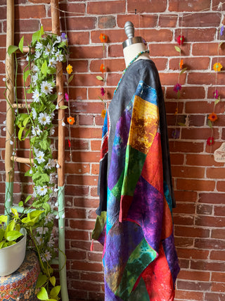 Grateful Dead Inspired Upcycled Silk Patchwork Tie Dye Hi Lo Poncho Top