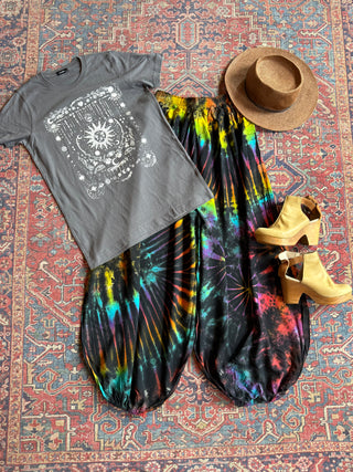 Raven Tie Dye Harem Pants - Black/Rainbow