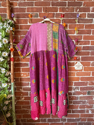 Coffee In The Morning Kantha Dress - Fits up to 3X - 100% Cotton- Fair Trade Made