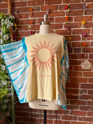 OOAK Autumn Collection- Upcycled Take It Easy Sunshine Tie Dye Poncho Tee