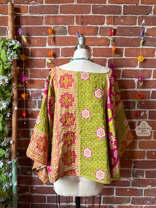 OOAK Spring Collection - Reversible Cosmic Drift Kantha Poncho Top - 2 Tops in 1