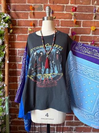 OOAK Summer Collection- Upcycled Areosmith Inspired Bandana Poncho Tee