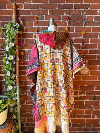 Sierra Dreams Reversible 100% Cotton Kantha Poncho Tunic Hoodie Beach Coverup - Fair Trade Made