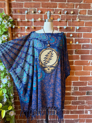 OOAK Autumn Collection - Upcycled Indigo Grateful Dead Inspired Mandala Hi Lo Tunic Poncho