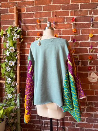 OOAK Summer Collection- Upcycled New Engand Aquarium Kantha Dolman Sleeve Top