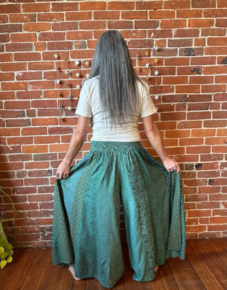 Aurora Flowy Patchwork Wide Leg Palazzo Pants - Earthy Greens