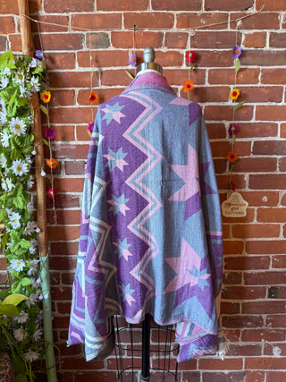 Meadow Sky Fringe Cocoon Shawl Reversible Kimono - 100% Cotton
