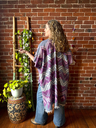 Meadow Sky Fringe Ruana Reversible Kimono - 100% Cotton