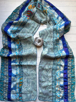 OOAK Summer Collection- Upcycled Seven Panel 100% Silk Sari Scarf - Fair Trade Made