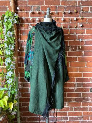 Green Juniper Patchwork Fringe Jacket