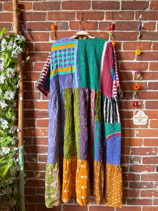 Coffee In The Morning Kantha Dress - Fits up to 3X - 100% Cotton- Fair Trade Made