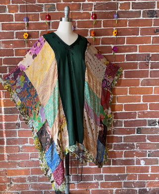 Autumn Skies Flowy Patchwork Poncho Tunic