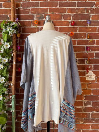 OOAK Autumn Collection- Willie Nelson Inspired Gray Tassel Embroidered Poncho