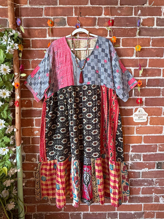 Coffee In The Morning Kantha Dress - Fits up to 3X - 100% Cotton- Fair Trade Made