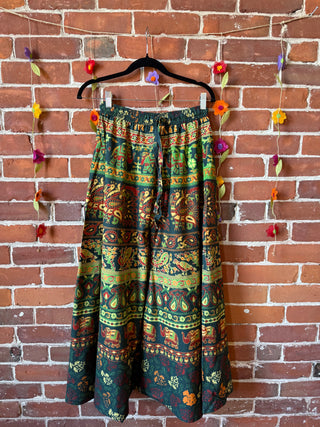 Green Elephant Festival Tapestry Super Wide Leg Palazzo Pants