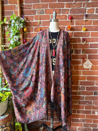 Wildflower Goddess Flowy Woven Fringe Kimono Ruana - Made In Canada