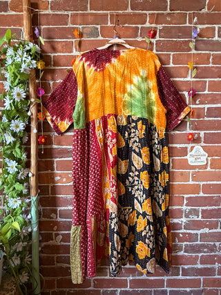Coffee In The Morning Kantha Dress - Fits up to 3X - 100% Cotton- Fair Trade Made