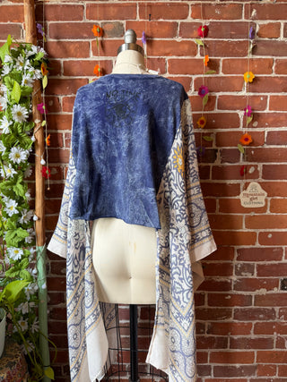 OOAK Summer Collection- Upcycled Cropped Moon Sun Hi Lo Flowy Boho Poncho Tee